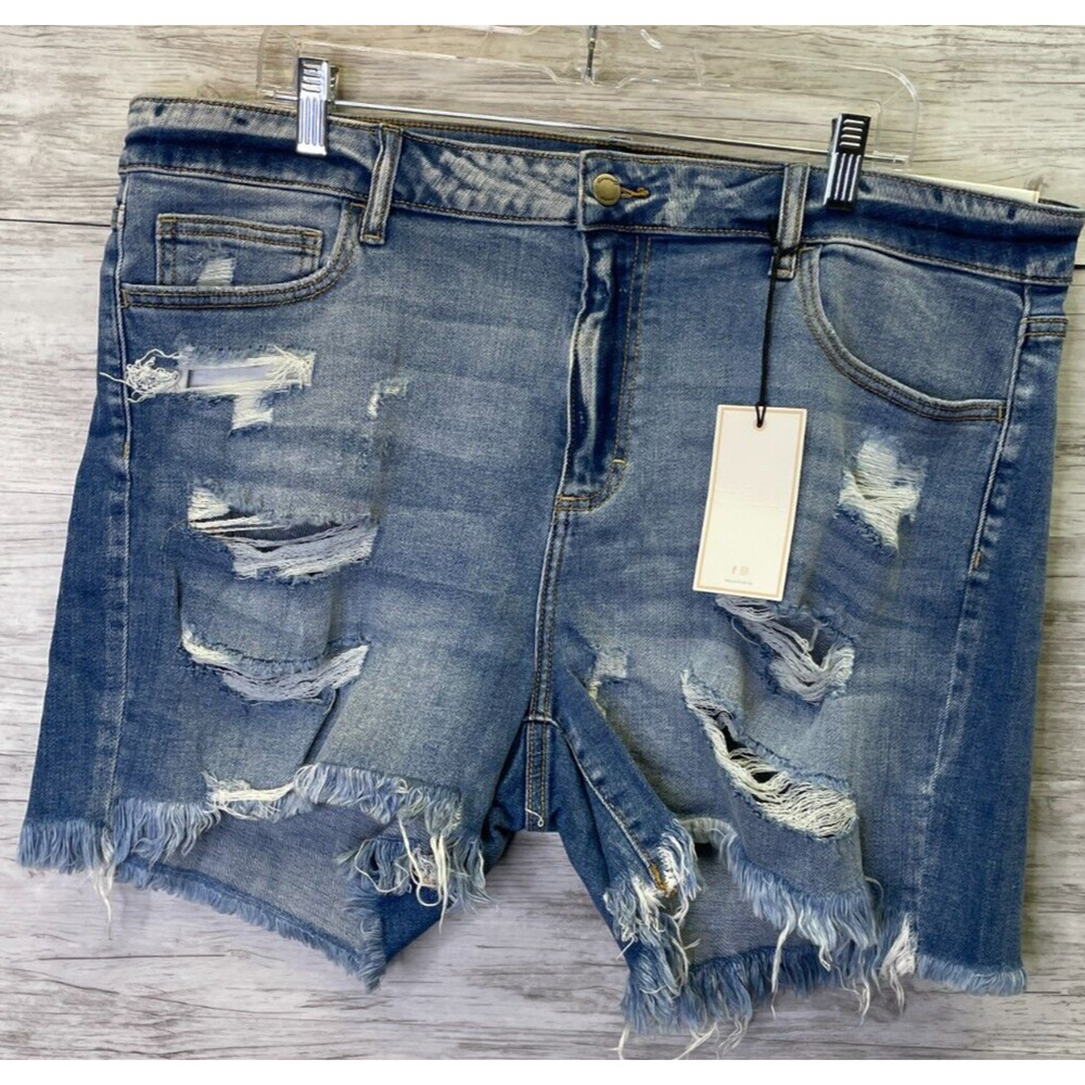 Discount‎ Divas Shorts 2X Womens Large Blue Denim Cut Offs Distressed